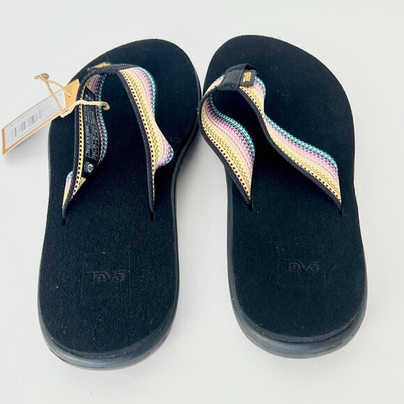 Sz 5 - NWT Teva Voya Flip Flops Thong Sandals Antiguous Black Multi Color Womens - Picture 5 of 8